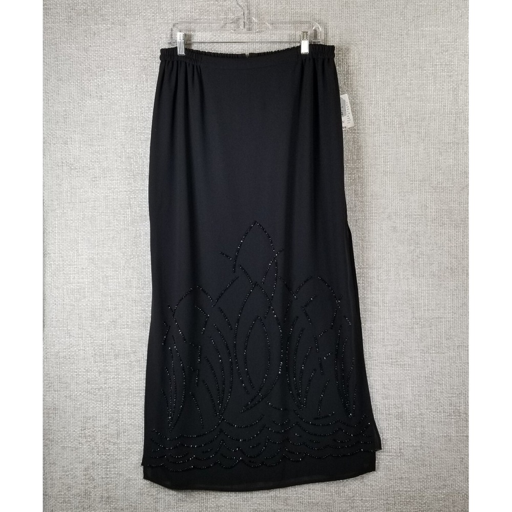 Dressbarn Women's Collection Long Beaded Skirt Size 14W Black Side Slits NWT